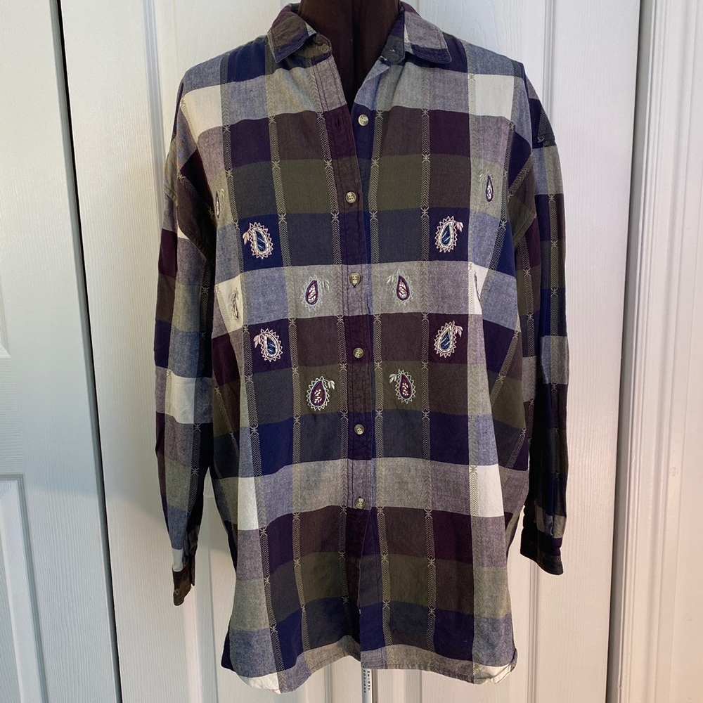 2 for $25 - Vintage Penmans Plaid 100% Cotton Button-Up Shirt Embroidered, 2X